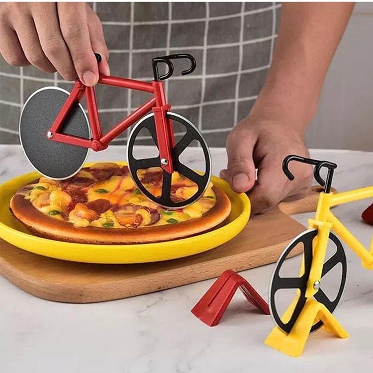 Bicycle Pizza Cutter, Stainless Steel Plastic Bike Roller Slicer, Cutting Wheels With A Stand