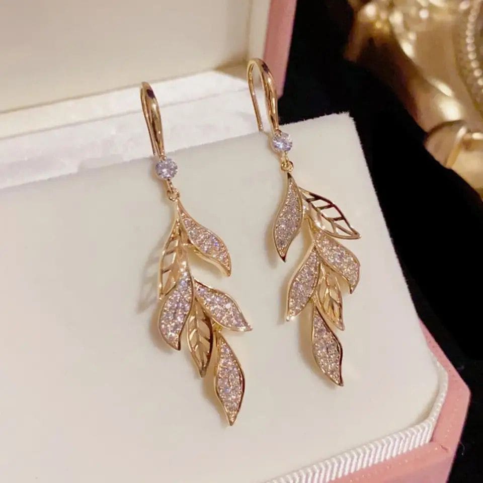 Classics Leaf Drop Earring, Zircon Leaf Earrings For Women, Exquisite Long Tassel Drop Earring, Luxury Leaf Tessel Earring