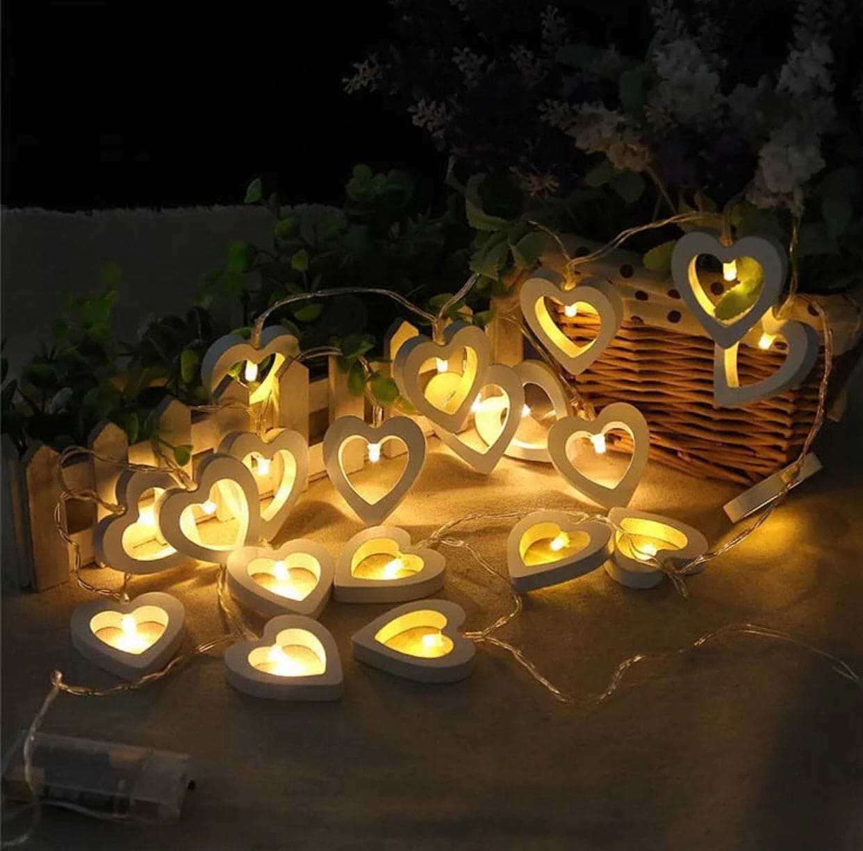 Wooden Heart Fairy Lights, 20 LEDS String Night Light, Romantic Wedding Curtain Lamp