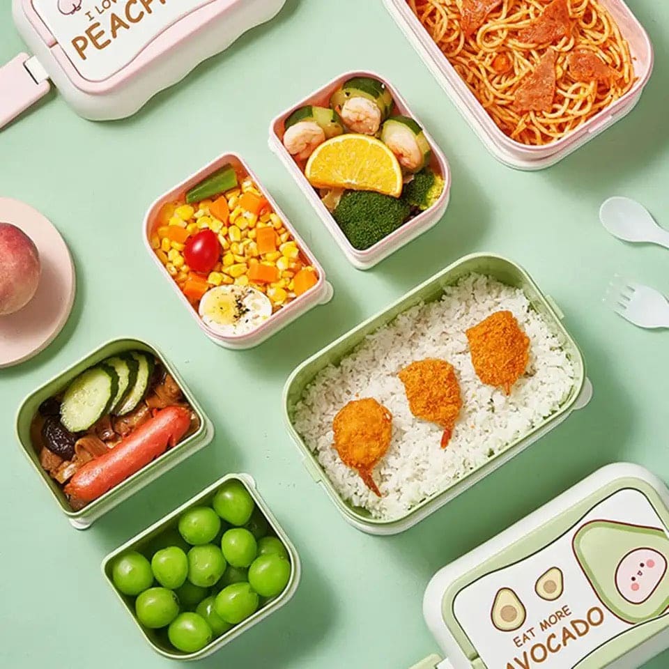 Creative Duck Tiffin, 3 Compartment Cute Cartoon Lunch Box, Cartoon Leakproof Snack Bento Box, Large Capacity Bento Container, Picnic Hiking Lunch Container