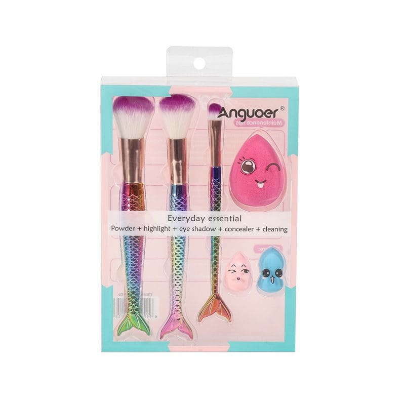 Mermaid Makeup Brush Set With Blender, Fishtail Beauty Brush, 3D Mermaid Colorful Handle Makeup Brush Set, Eyeliner Blush Brush