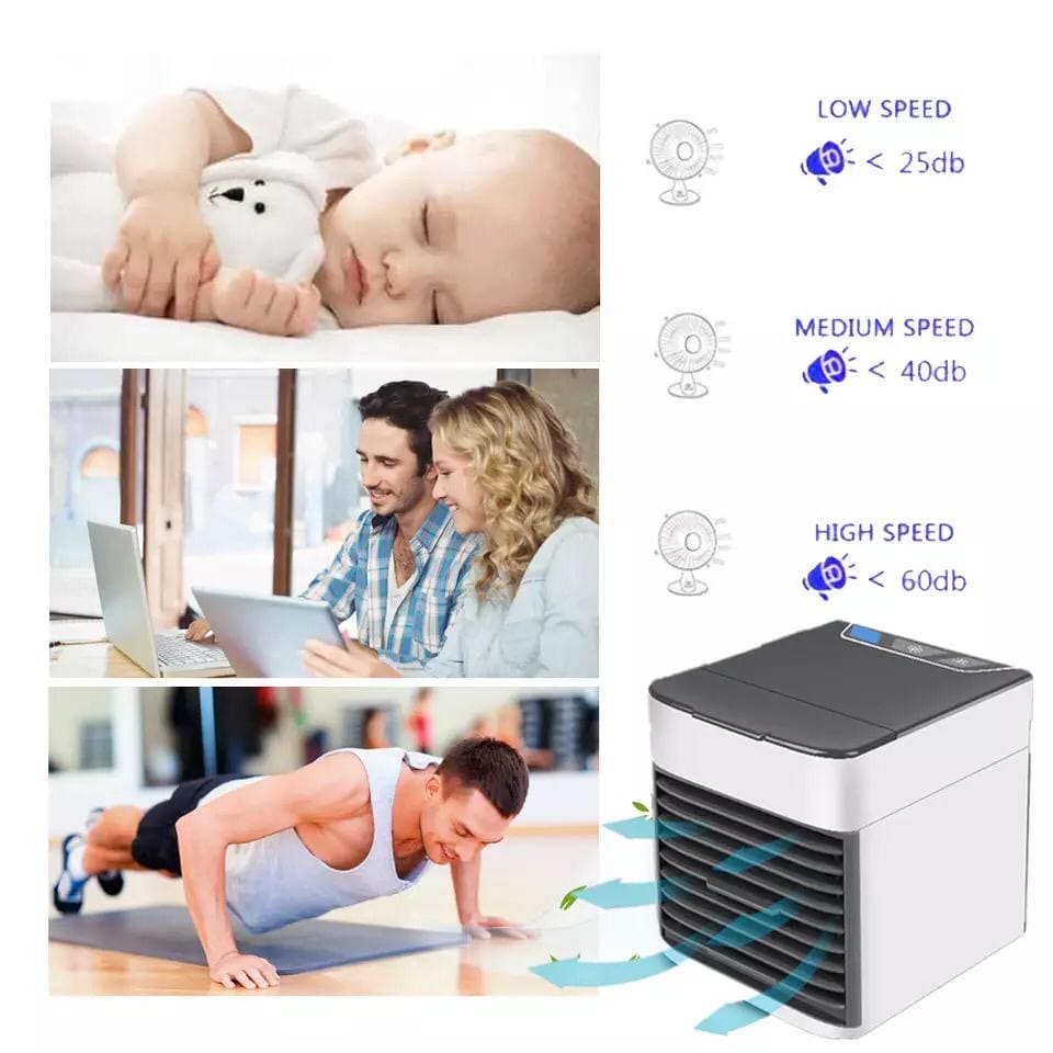 Mini USB Air Conditioner, Rechargeable Air Cooler With 3 Speeds, 7 LED Lights & Evaporative Humidification