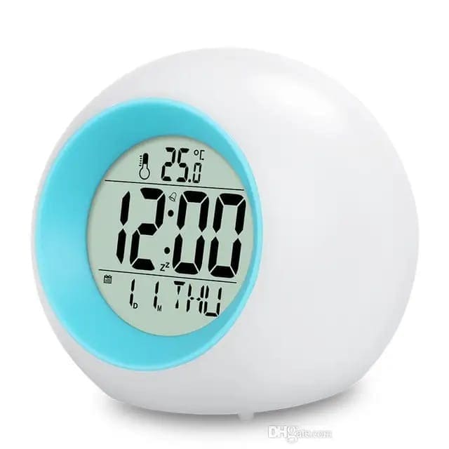 Cute Kids Digital Alarm Clock, 7 Color Alarm Clock, Cute Wake Up Timer Alarm Clock, Touch Control Digital Clock,  Colors Change Night Glowing Digital Alarm Clock, Natural Sounds Table Watch, Round Snooze Led Alarm Clock