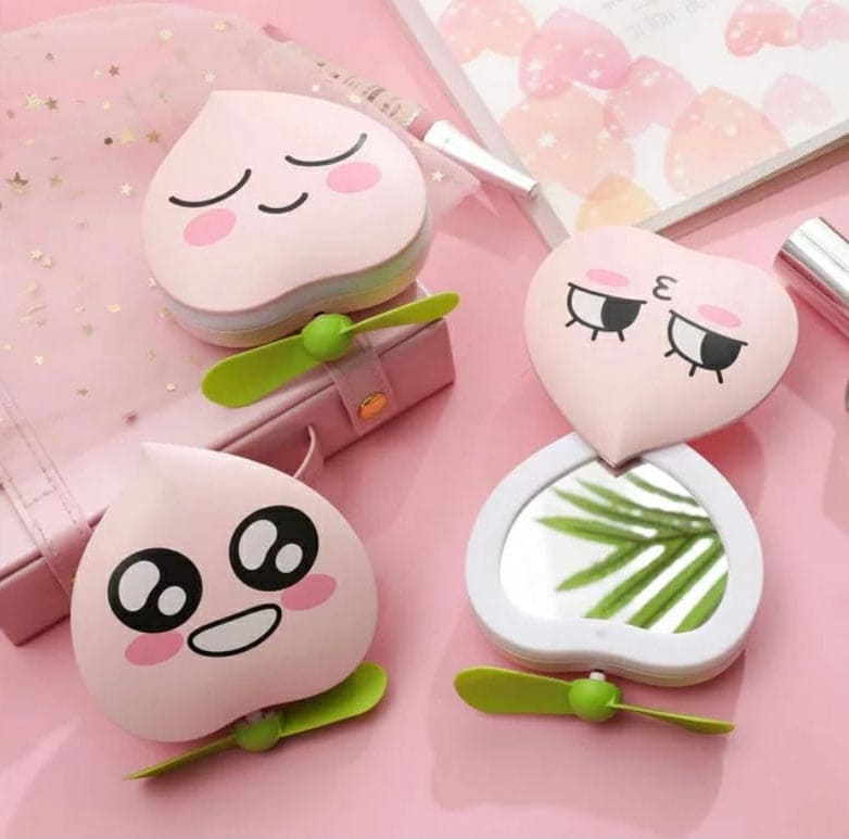 Mini Multifunctional LED Makeup Mirror With Fan, Mini Handheld Compact Mirror with Fan, Portable USB Charging Handheld Fan, Personal Handheld Fan And Makeup Mirror, Heart Lighting Mirror With Fan