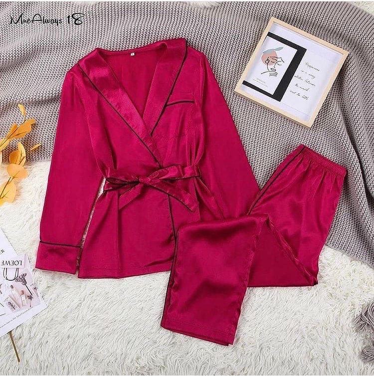 2 Piece Satin Gown Nightsuit, Super Soft Silk Sleepwear, V-Neck Nightgown