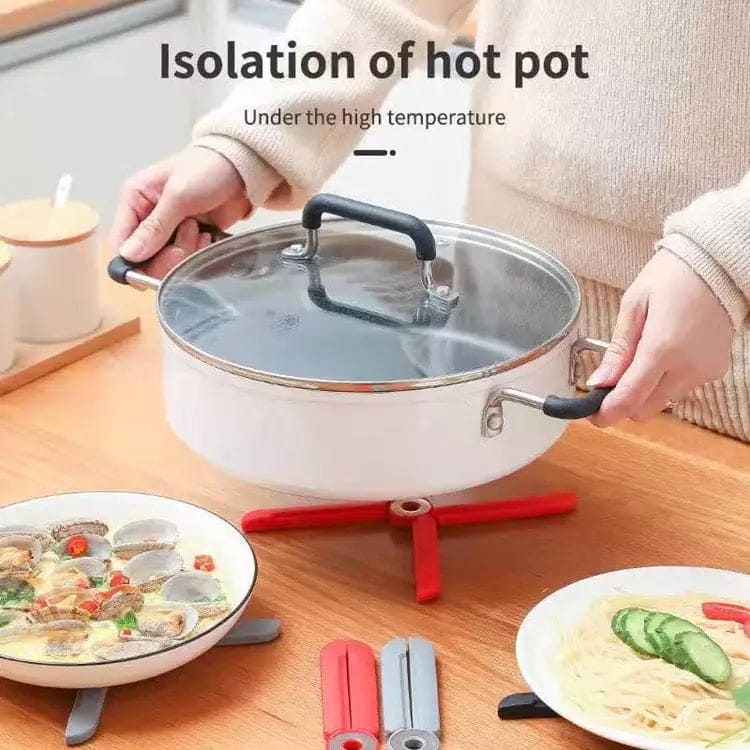 Convenient Folding Cutlery Insulation Pad, Cross Adjustment Placemat Pot Bowls, Kitchen Supplies Dining Table Decor Heat-proof Mat, Collapsible X Shaped Design Silicone Trivets