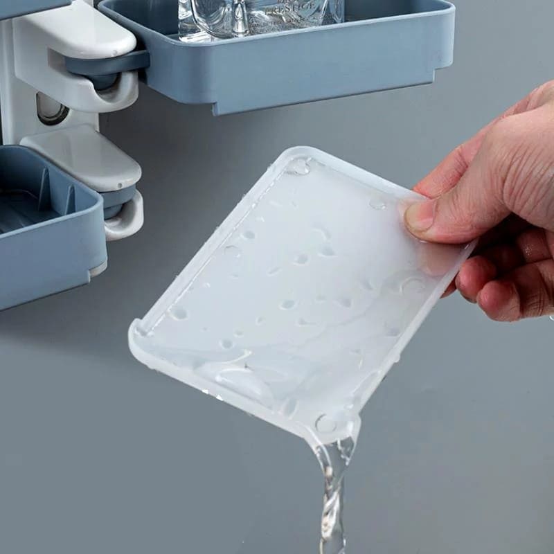 Multilayers Soap Dishes Holder, 180˚ Degree Rotatable Super Strong Self-Adhesive Punch-free Soap Rack for Bathroom Kitchen,