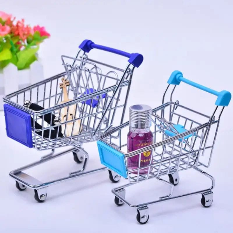 Mini Shopping Cart Trolley, Baby Pretend Toy, Supermarket Hand Trolley, Desktop Decoration Storage Toy Gift, Doll House Furniture Accessories, Mini Grocery Cart Trolley, Mini Supermarket Handcart
