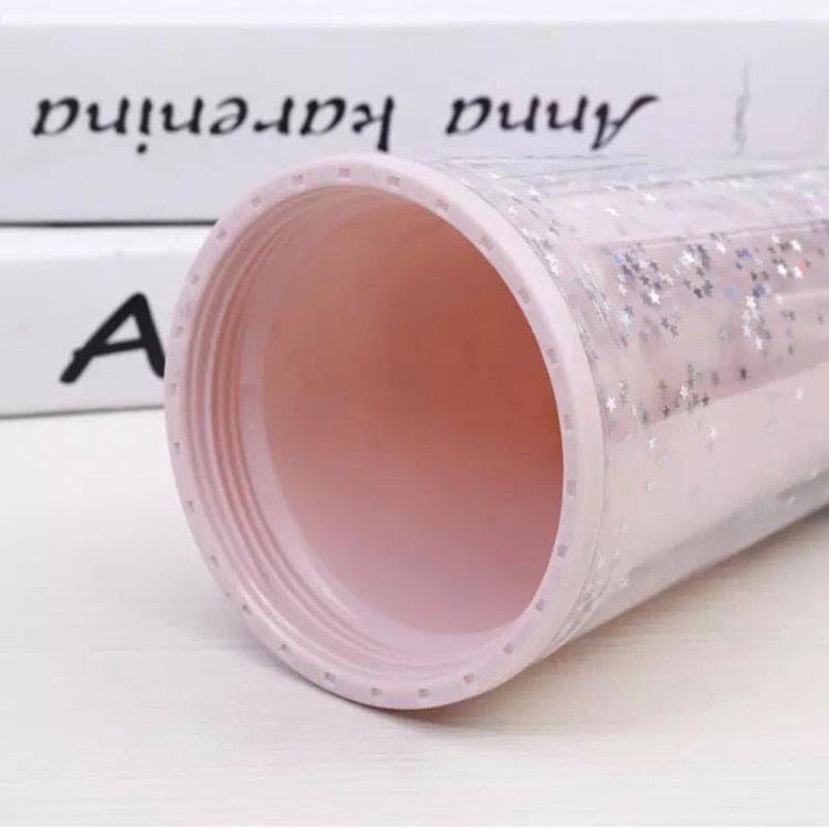 2 Layers Star Glitter Water Jar, Summer Plastic Mug With Straw And Lid
