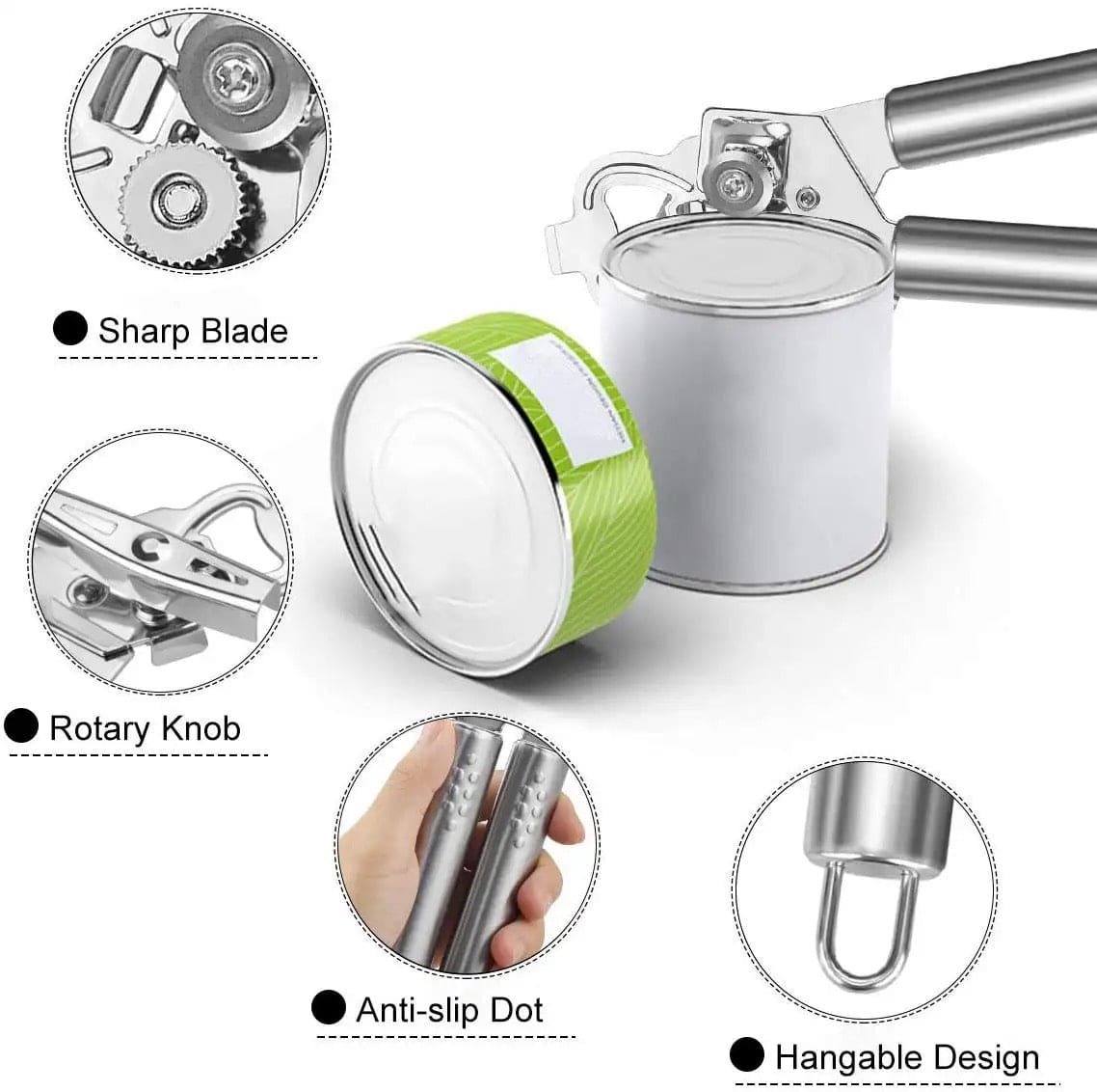 3 In 1 Manual Can Opener, Stainless Steel Heavy Duty Can Opener, Multifunctional Jar Opener, Portable Kitchen Tool, Professional Effortless Openers with Turn Knob Bar