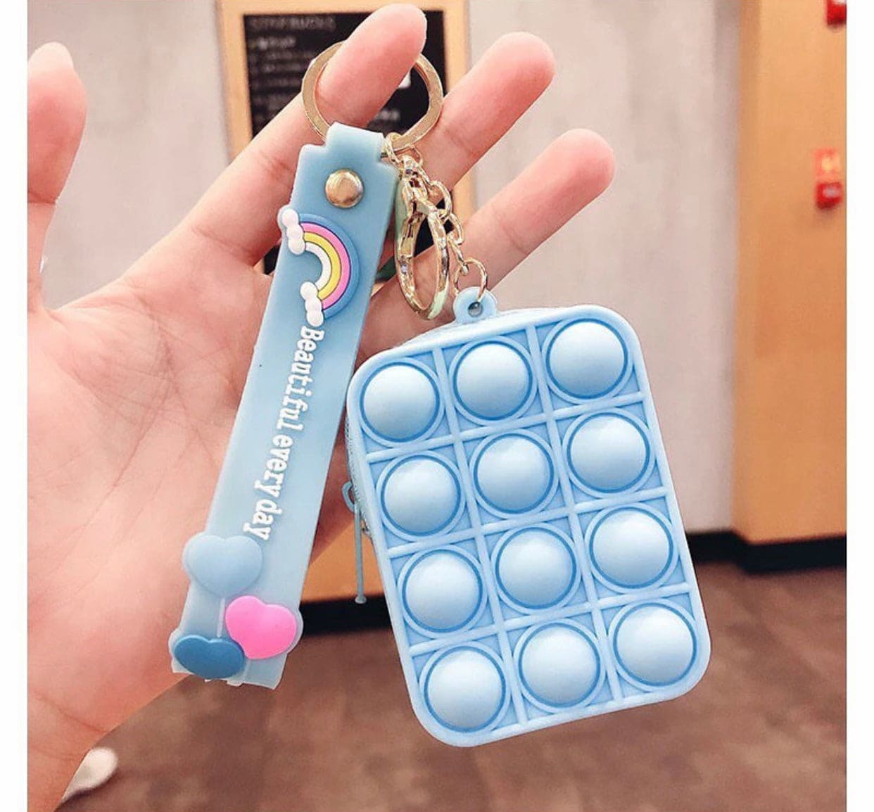 Creative Silicon Decompression Pop Its Bubble Fidget Toy Keychain, Simple Dimple Anti-stress Rainbow Coin Purse Keychain, Anti stress Sensory Toy Key Chain