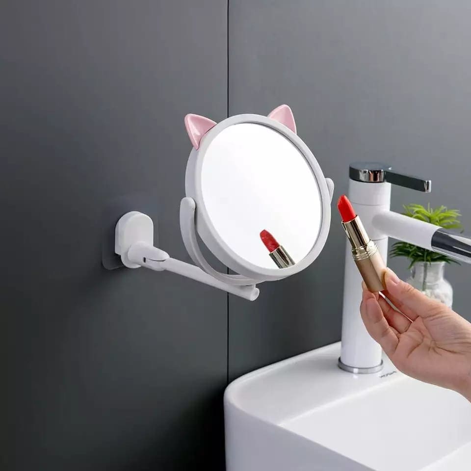 HD Makeup Mirror, Cute Cat Head Flexible Mirror, Wall Mounted Punch-free Bath Cosmetic Mirror, Adjustable Bathroom Mirror