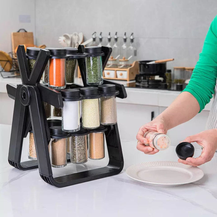 18 Pcs Spice Jar Set. Multifunctional Rotatory Seasoning Rack, Seasoni ...