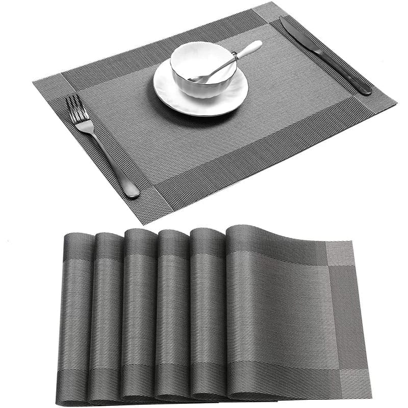 Set Of 6 Modern Elegant Double Shaded Non-Slip PVC Placemats, Washable PVC Dining Table Mats, Non-Slip Stain-Resistant Cloth For Kitchen Table, Anti-slip Hot Placemat Bowl Pad