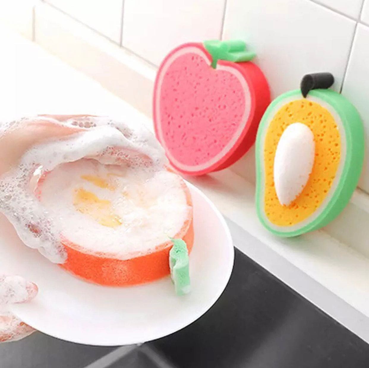 Cute Fruit Shaped Dish Washing And Bath Scrubbing Brush, Kitchen Cleaning Dishcloths For Glass, Fruit Shape Thickening Sponge Scouring Pad