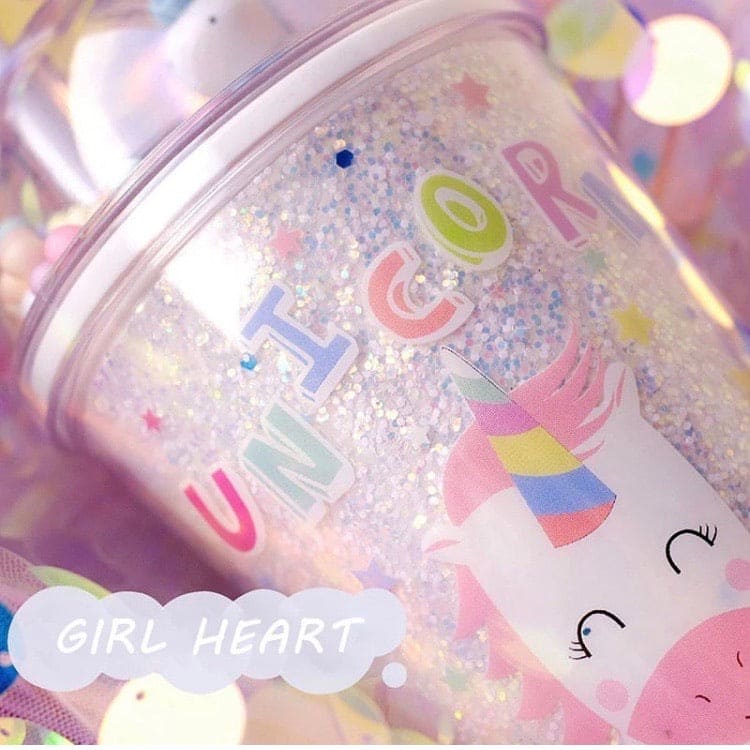 Double Layer Dream Unicorn Jar, Cartoon Plastic Water Cup With Straw & Lid