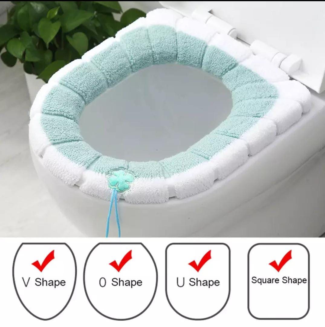 Warm Toilet Seat Cover Mat, Toilet Seat Lid Cover, Bathroom Toilet Pad Cushion With Handle, Stretchable Toilet Seat Cushioned Cloth, Thicker Soft Washable Toilet Warmer