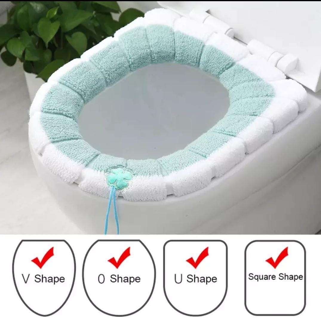 Warm Toilet Seat Cover Mat, Toilet Seat Lid Cover, Bathroom Toilet Pad Cushion With Handle, Stretchable Toilet Seat Cushioned Cloth, Thicker Soft Washable Toilet Warmer