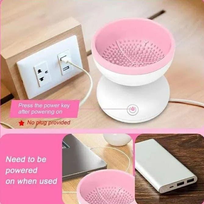 Automatic Cosmetic Brush Cleaner, Electric Makeup Brush Cleaner, Portable ABS Silicone Makeup Brush Bowl Washing Tool, Auto Clean Quick Spin Dry Makeup Brush Cleaner
