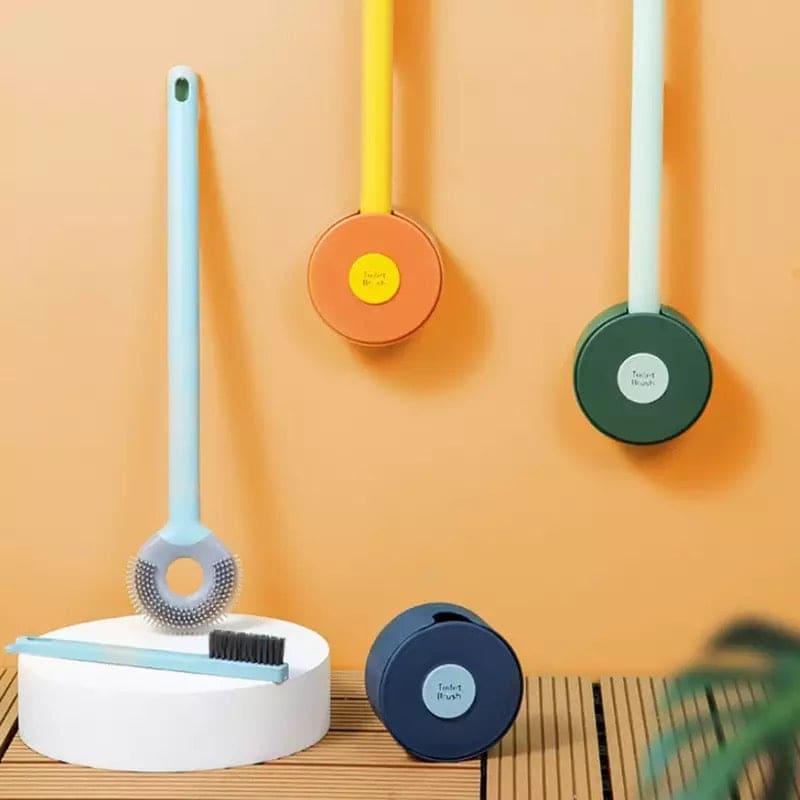 Lollipop Style Mini Toilet Brush, 2 In 1 Toilet Brush with Base Soft Bristles Brush, Wall-Mounted Clean Brushes Bathroom Accessories, Soft TPR Silicone Head Lollipop Shape Toilet Brush with Holder
