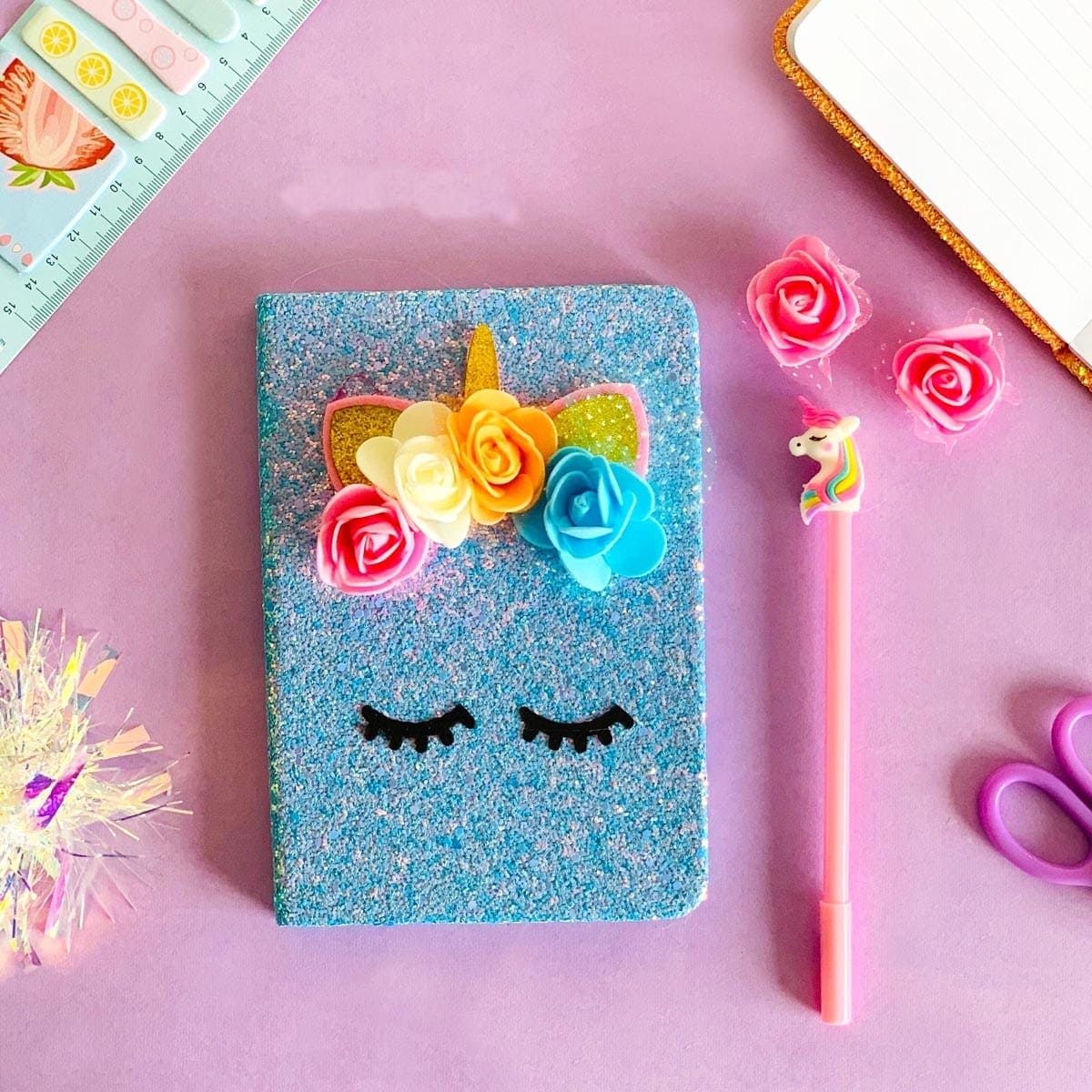 Unicorn Sparkle Notebook Set, Unicorn Diary For Girls, Glitter Notebook With Unicorn Pen