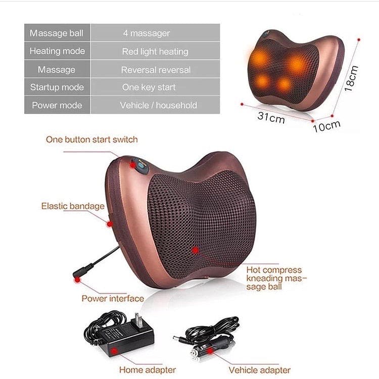 Multifunctional Body Pillow Massager With Heat, Deep Tissue Kneading With 4 Heads, Electric Back Massager
