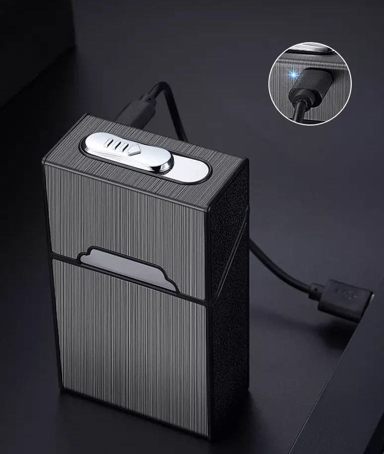 Three In One USB Rechargeable Lighter, 20 PCs Conventional Cigarette Boxes, Metal Windproof Tungsten Wire Lighter, Outdoor Waterproof Cigarette Case