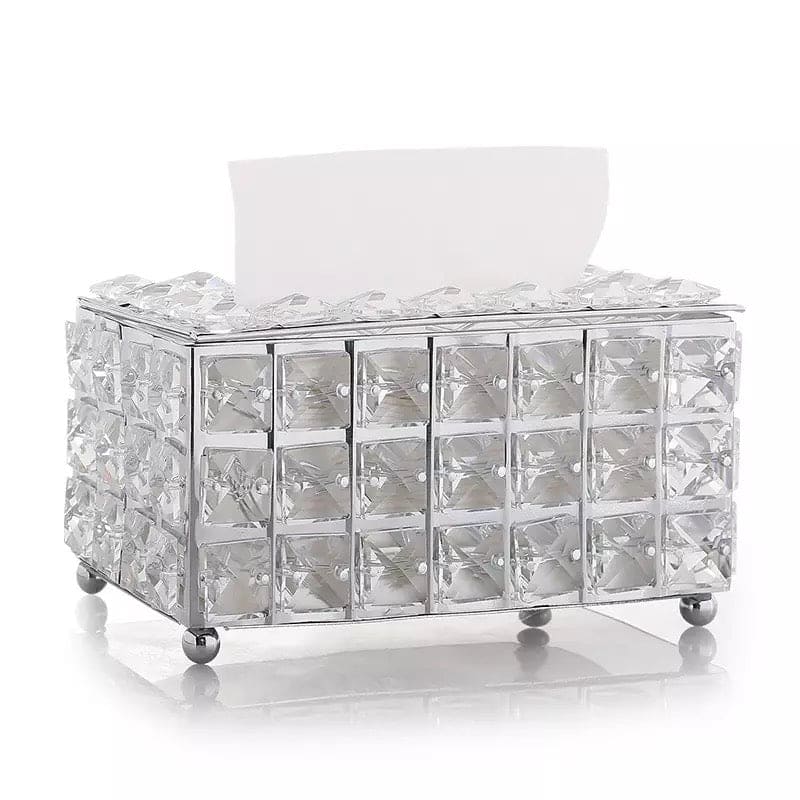 Rectangular Crystal Rhinestone Tissue Box, Desktop Napkin Storage Box, Gold Luxurious Bling Tissue Holder, Napkin Container for Bedroom And Dining Room
