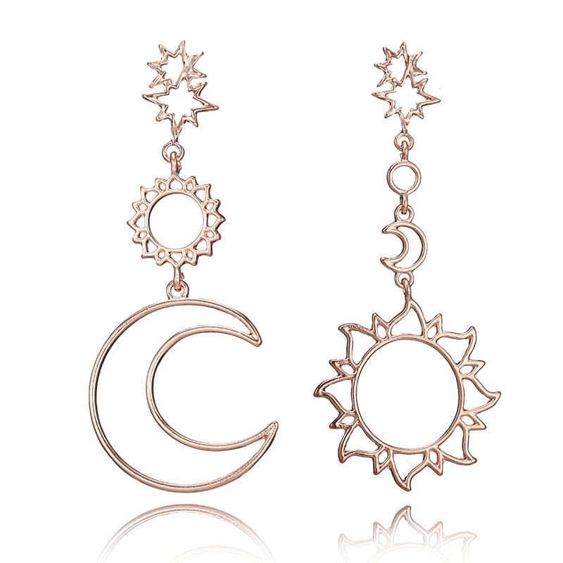 Moon Sun Earring, Simple Sun Moon Asymmetric Exaggeration Earrings, Retro Silver Crystal Drop Elegant Earrings for Women