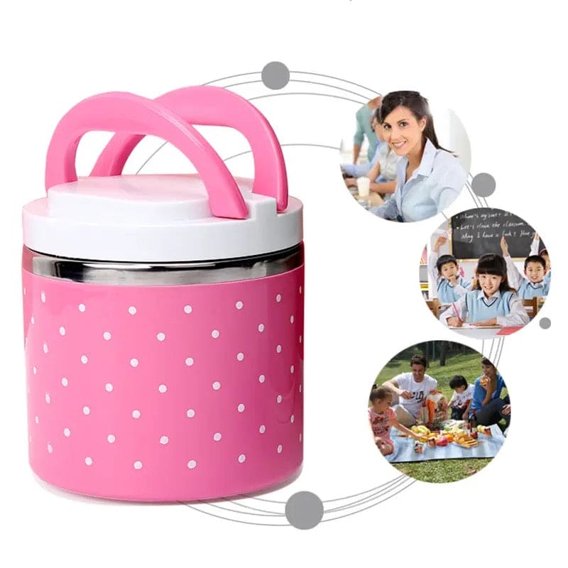 Portable Dotted Tiffin Box, Stainless Steel Bento Student Lunch Box, Round Thermal Lunch Box, Leak-Proof Food Container Bento Box, Bento Box with Cover Sealed Lunch Box, Steel Insulated Lunch Box
