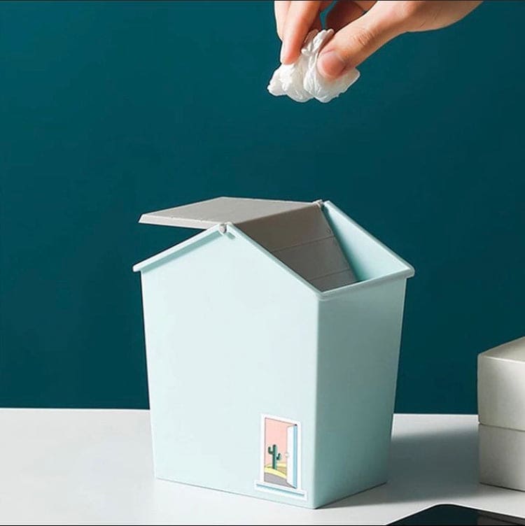 House Style Trash Can, Wastebasket Garbage Container With Swing Lid, Cute Plastic Recycle Small Stacked Trash Can, Mini Rolling Cover Type Bathroom Trash Bin, House Style Plastic Desktop Flip Trash Can