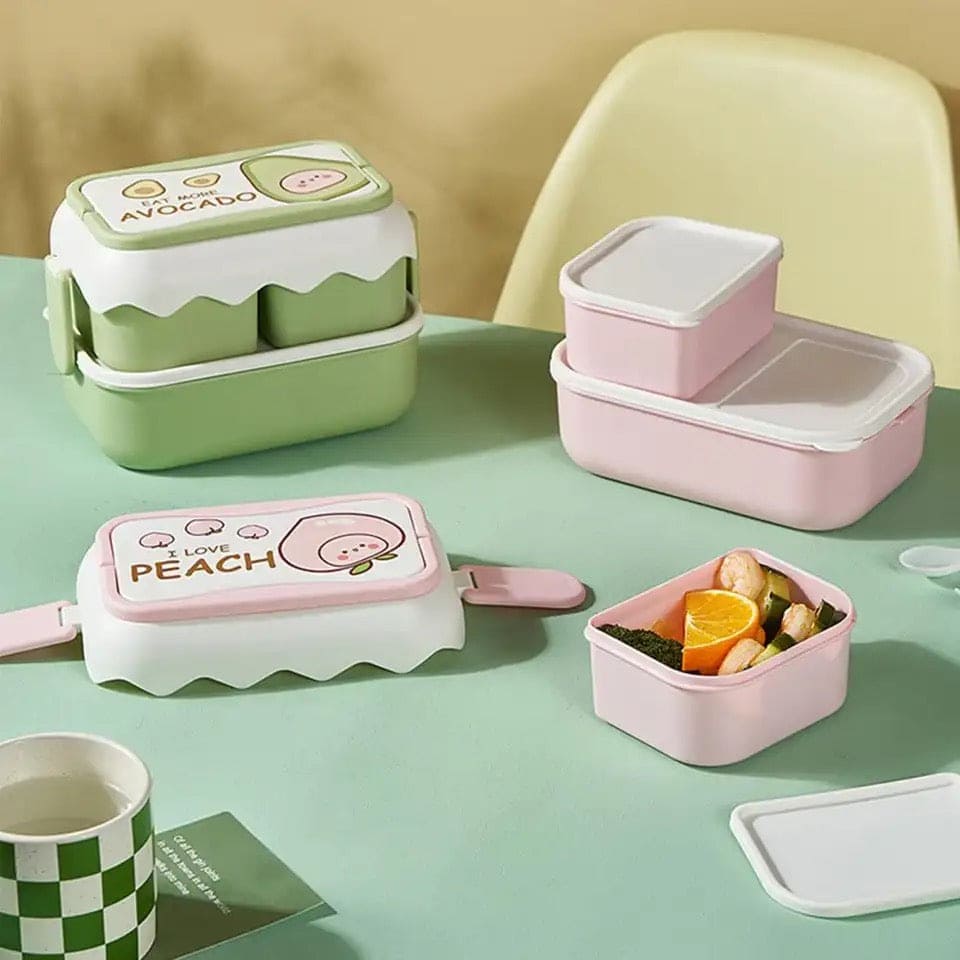 Creative Duck Tiffin, 3 Compartment Cute Cartoon Lunch Box, Cartoon Leakproof Snack Bento Box, Large Capacity Bento Container, Picnic Hiking Lunch Container