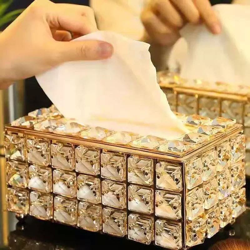 Rectangular Crystal Rhinestone Tissue Box, Desktop Napkin Storage Box, Gold Luxurious Bling Tissue Holder, Napkin Container for Bedroom And Dining Room