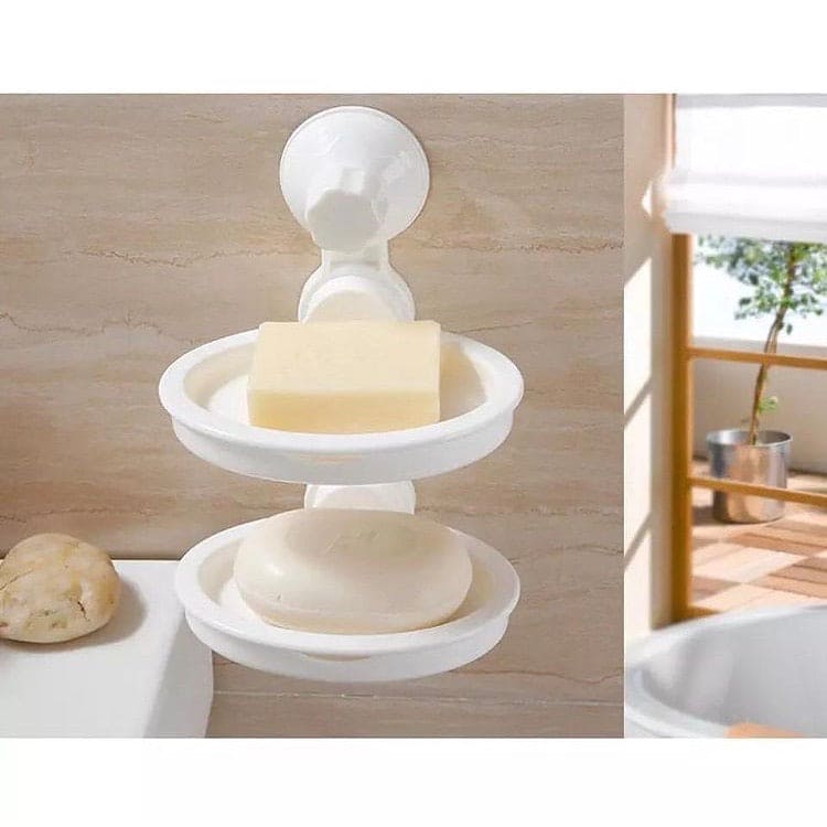 Double Layer Soap Holder With Drain Tray, Suction Cup Soap Dish Holder, Wall-Mounted Sponge Holder