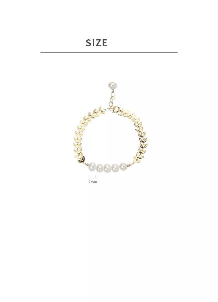 Creative Design Leaf Shape Gold Color Chain Pearl Stainless steel Charm Bracelet, Natural Fresh Water Irregular Pearl Fashion ECO Brass Chain Simple Bracelet, Creative Design Sense Leaf Shape Golden Chain,  Pearl Stainless Steel Charm Bracelet