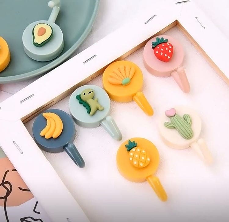 Set Of 10 Cute Cartoon Wall Hook, Cute Wall Hooks Key Holder, Cartoon Fruits Shape Hook For Kids Room Home Decor, Coat Towel Hanging Plastic Mask Holder, Kitchen Bathroom Organizer Wall Decor, Home Accessories