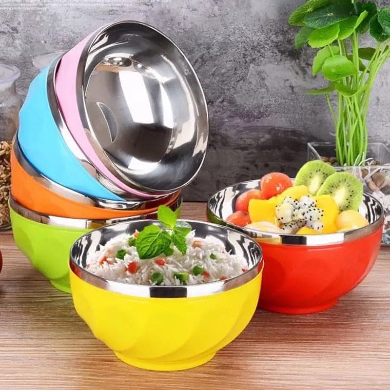 Candy Color Stainless Steel Bowl, Double Layer Creative Noodle Bowl Soup Bowl, Children Dinnerware Heat Insulation Rice Bowl, Stainless Steel Food Salad Container, Kitchen Utensils, Anti-scalding Kids Rice, Soup, Noodles, Salad Bowl