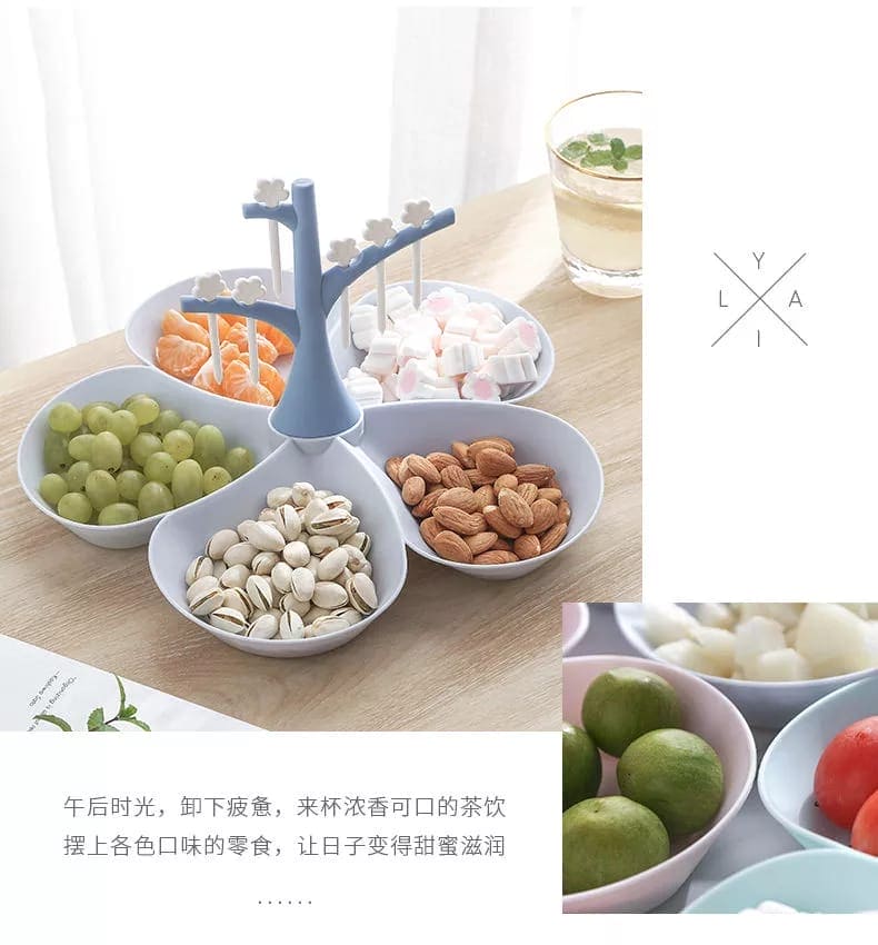 5 Grids Fruit, Nuts, Desserts Candy Platter Serving Tray With Fruit Forks, Creative Storage Container For Snacks, Nuts, Desserts And Candy, Cute Plastic Plate Tea Fruteira Tableware