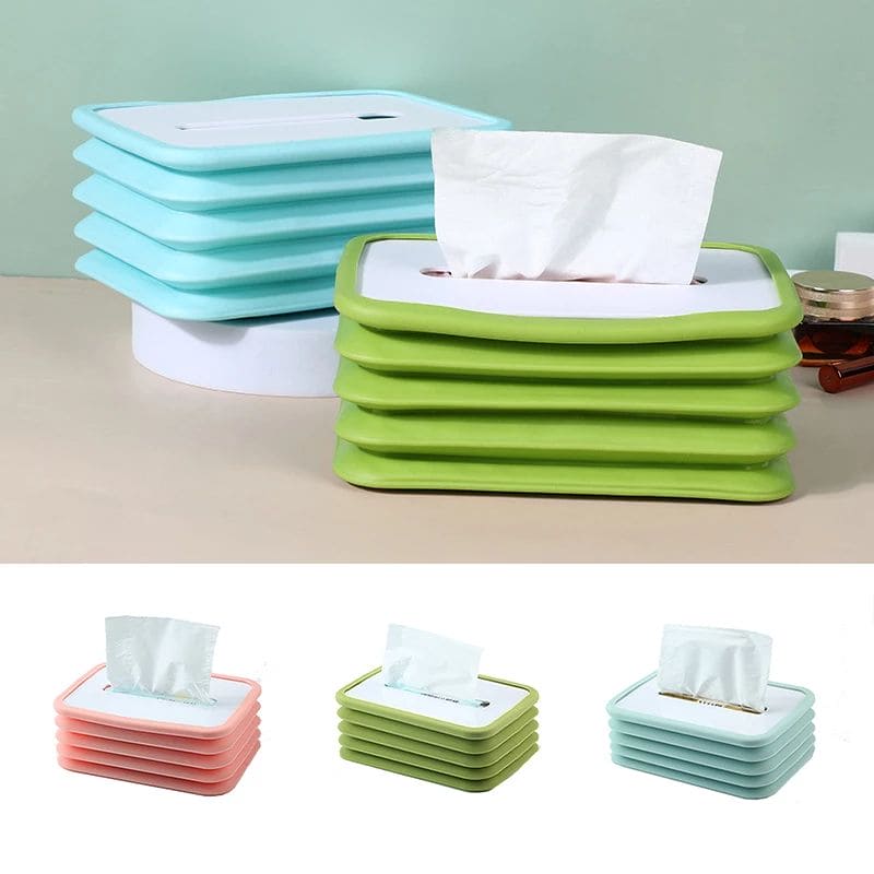 Creative Silicone Flexible Folding Tissue Box, Bedroom Kitchen Desktop Paper Holder, Napkin Storage Case, Silicone Foldable Tissue Box, Environmental Protection Home Tissue Container, Napkin Tissue Holder Case for Office Home