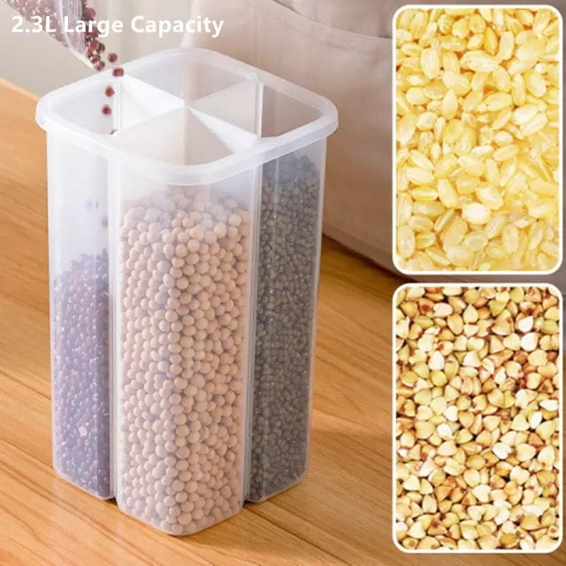 Grain Storage Tank, Moisture-proof Sealed Tank, 4 Compartments Transparent Storage Box, Food-grade Grain Dry Container, Kitchen Beans Jar Cereal Storage Tank