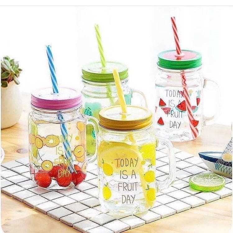 Today Is A Fruit Day Mason Jar, Glass Jar With Lid & Straw