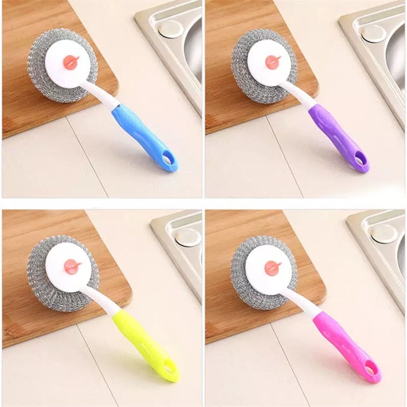 Splicing Wire Ball Scrubs Brush, Long Handle Removable Replacement Brush, Utility Stainless Steel Wire Ball Brush, Durable Cleaning Brush, Dish Bowl Washing Kitchen Gadget, Nano Steel Ball Cleaning Scrubber