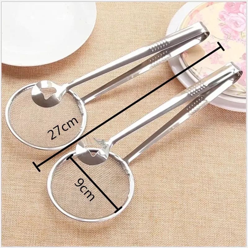 2 in 1 Frying Kitchen Tong with Strainer, Stainless Steel Frying Filter Clip, Deep Frying and Drain Oil Fried Food Tong