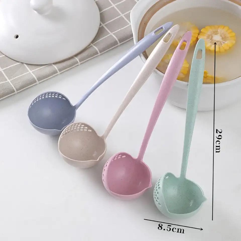 2 in 1 Soup Spoon Ladle, Long Handle Kitchen Strainer, Creative Multifunctional Soup Spoon & Colander, Wheat Kitchen Straw Soup Slotted Spoon, Plastic Spoon Filter Strainer, Household Kitchen Table wear Accessories