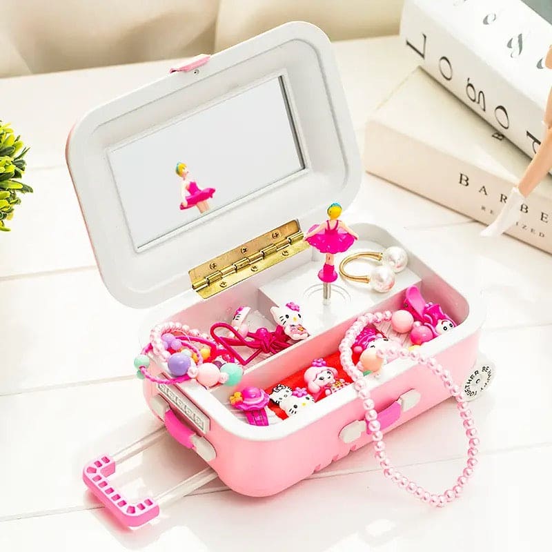 Baby Rolling Suitcase Music Box, Classic Spin Dancer Ballet Trolley Luggage Music Box, Creative Suitcase Style Music Jewellery Cosmetics Storage Box, Girl Music Suitcase Style Music Box, Student Plastic Children Girl Jewellery Box