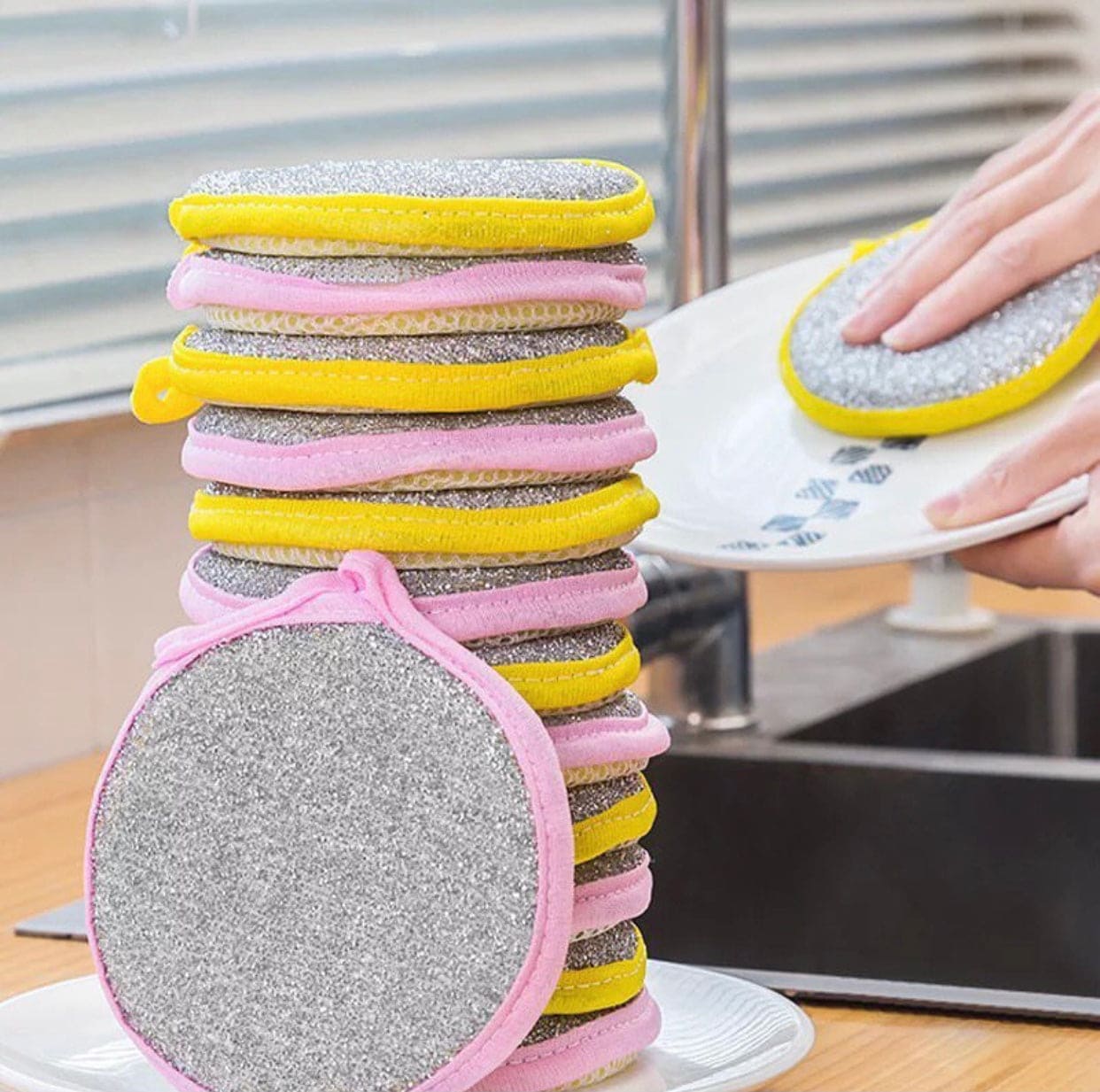 Double Sided Dishwashing Sponge, Pan Pot Dish Wash Sponge, Tableware Dish Washing Brush