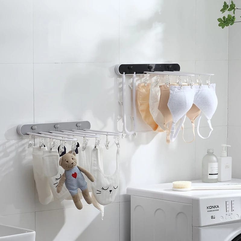 Household Drying Racks, Multi-Clips Punch-free Hanging Socks Rack, Wall Hanging Folding Balcony Bathroom Drying Rack, Clothes Hanging Drying Rack, Multi Layer Hanger