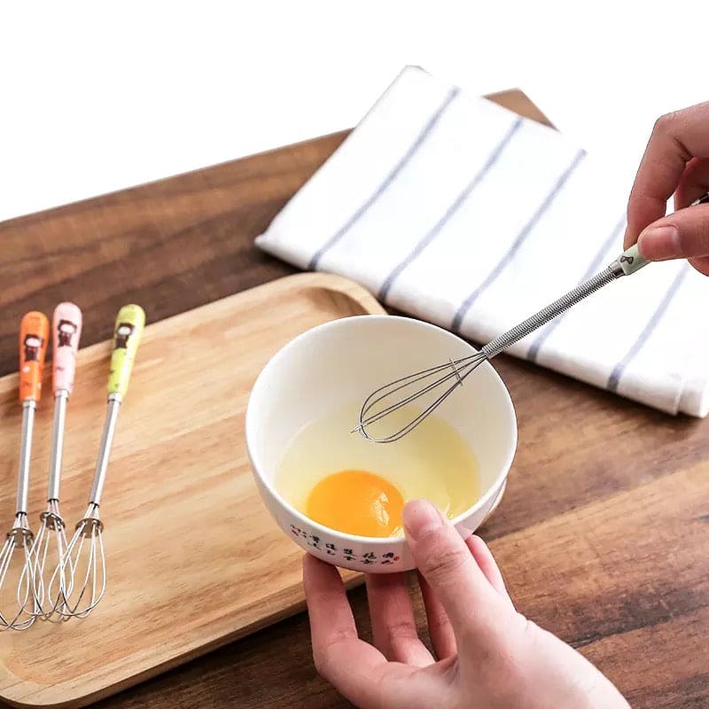 Mini Handle Egg Beater, Cute Cartoon Ceramic Handle Manual Beater, Hand Stirring Beaters, Multifunctional Cream Coffee Churn Baking Accessories Kitchen Tool, Stainless Steel Whisk, Mini Handle Stirrer Whisk