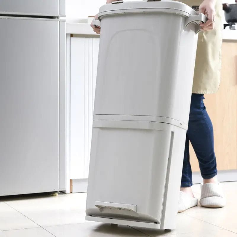 3 Layer Trash Bin, Kitchen Gargabe Can, Recyclable Vertical Trash Cabinet,  Household Waste Bin With Wheels, Large Plastic Cube Storage Bins Basket With Lid, Household Classification Bucket, 42L Three-layer Kitchen Separation Trash Can