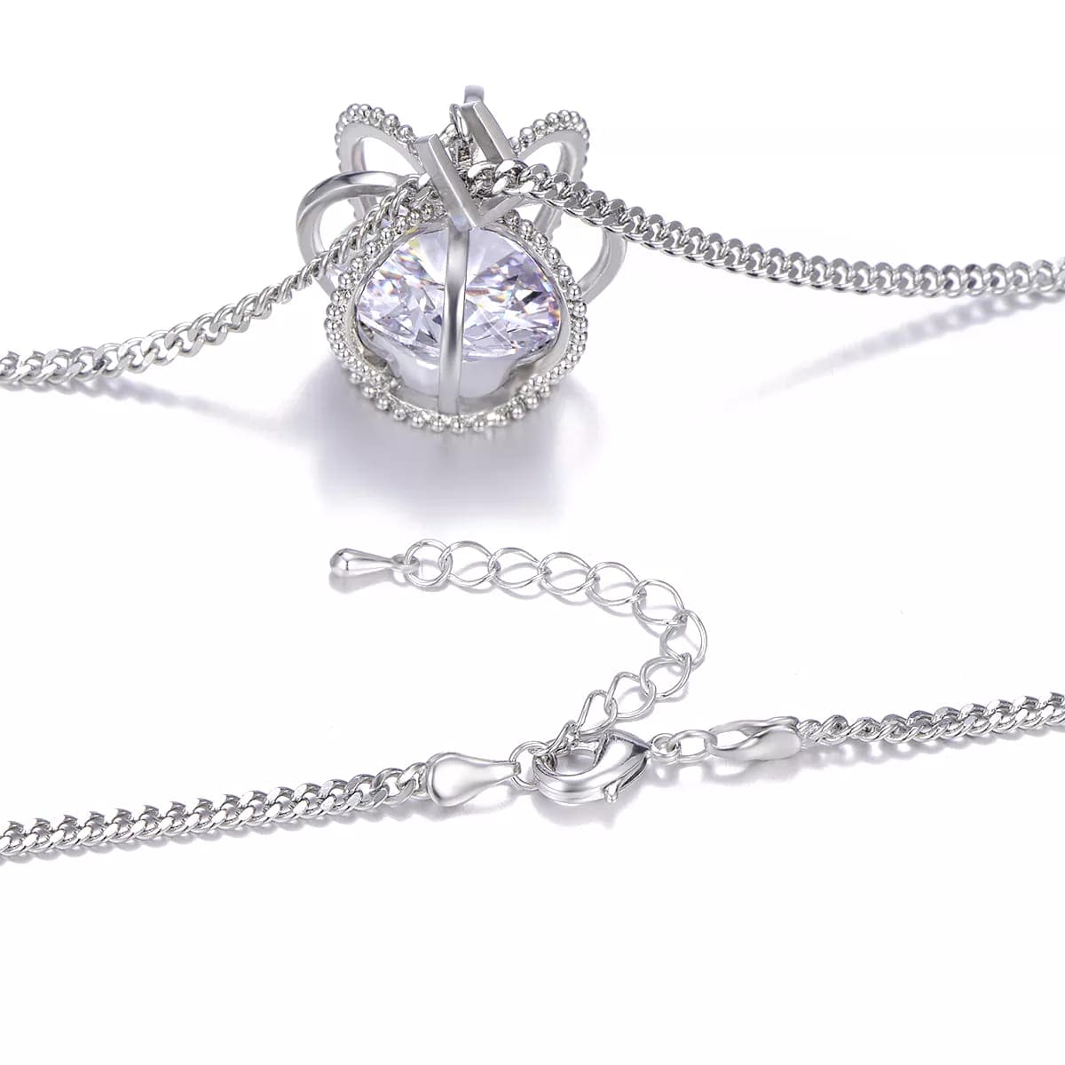 Cubic Zirconia Crown Pendant, British silver Long Neckalce For Women